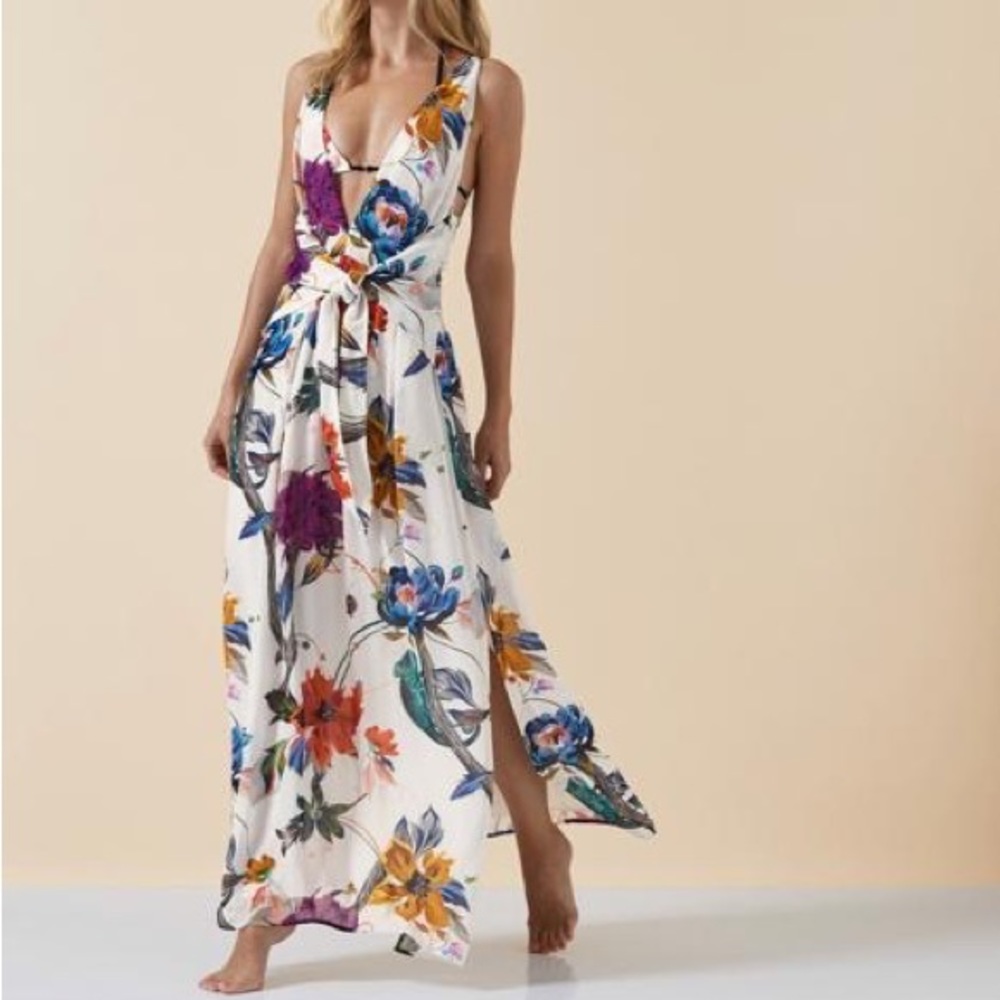 Reiss - ONLY BLACK LEFT LILIANA Ecru plunge maxi dress - NEW